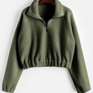 Cropped Faux Fur Sweatshirt